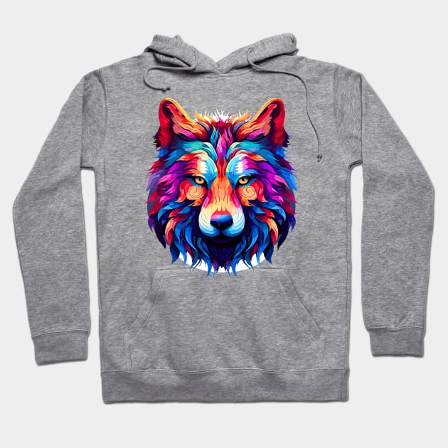 Abstract Chromatic Wolf: Vivid Artistic Portrait Hoodie by AmandaOlsenDesigns